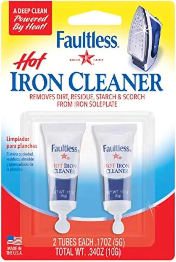 FAULTLESS Hot Iron Cleaner,  Steam Iron Cleaner, Removes Melted Fabrics, Glue, Hard Water, Lime Deposits &Amp; Starch - 2 X 017 Oz Tubes Blister Packs