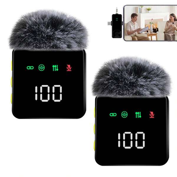 Wireless Lavalier Microphone Compatible With Iphone And Android Phone, Mini Microphone With Noise Reduction, Auto Pairing And Mute & Reverb For Vlogging, Video Recording- Plug & Play, Battery Capacity: (Receiver: 140mAh, Microphone: 160mAh)